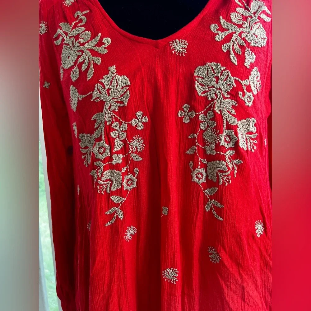 Free People Red Sweet Tennessee Mini Embroidered Women's Dress with pockets - Picture 2 of 11